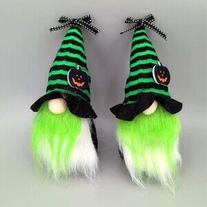 2 Black and‎ green Halloween gnome standing decor